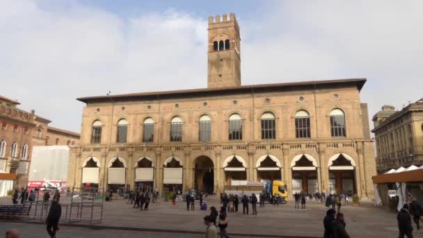 Timelapse Palazzo Del Подеста Громадські Будівлі Болоньї Італії Довгий Будівлі — стокове відео