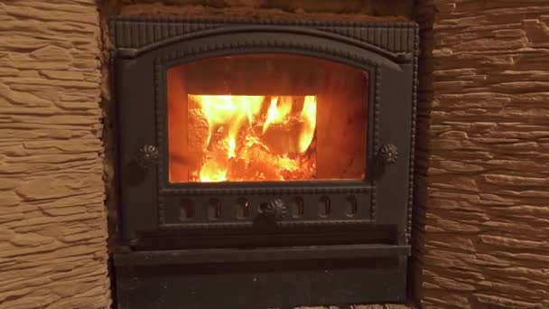 Fire Burning Beautiful Old Fireplace — Stock Video