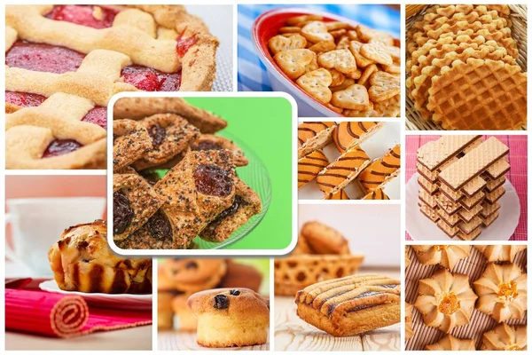 Fotocollage Verschillende Soorten Koekjes Koekjes Zoete Gebak — Stockfoto