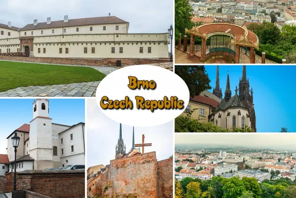 Photo Collage Brno City Moravia Czech Republic Castle Cathedral — Stock Photo, Image