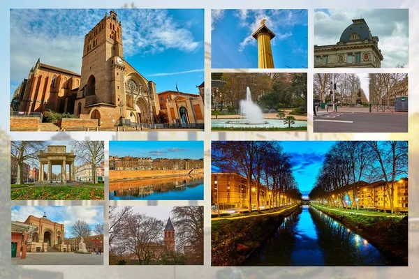 Fotocollage Berühmter Orte Und Stadtansichten Von Toulouse Ist Die Hauptstadt — Stockfoto