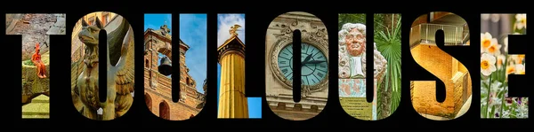 Photo Collage Letters Famous Places Cityscapes Toulouse Capital Departamento Francês — Fotografia de Stock