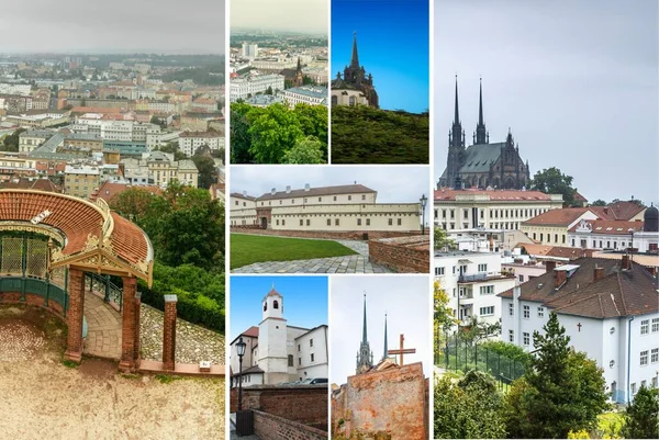 Colagem Fotos Brno Uma Cidade Moravia República Checa Castelo Catedral — Fotografia de Stock