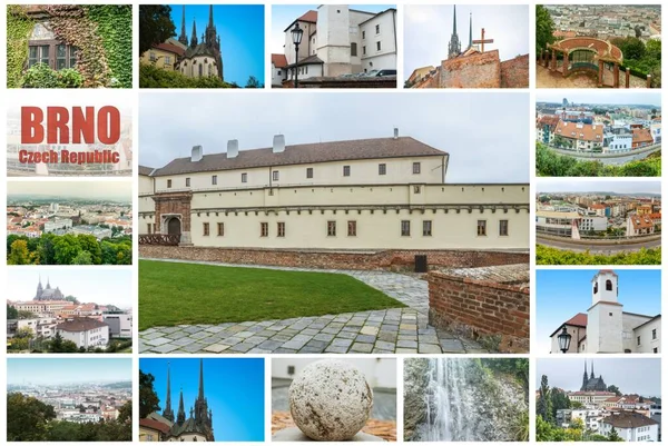 Fényképezés Collage Brno Város Morvaországban Cseh Köztársaság Vár Székesegyház — Stock Fotó