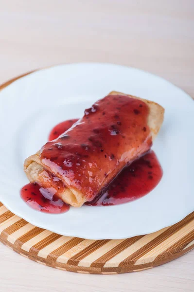 Pancakes Cheese Filling Drizzled Currant Jam — Stock Photo, Image