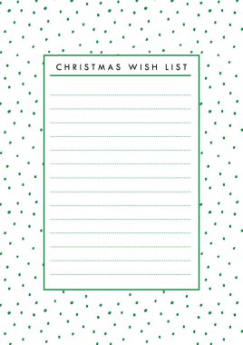 Vektör Noel dilek listesi kağıt. Polka dot kış seamless modeli ile hediye listesi için yazdırılabilir tatil şablonu.