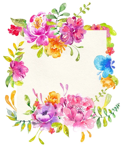 Aquarel Ontwerp Met Mooie Bloemen Handgeschilderde Bloemen Samenstelling Witte Achtergrond — Stockfoto