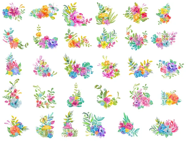 Watercolor Beautiful Floral Design Bright Floral Compositions White Background Different — Stock Photo, Image