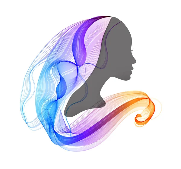 Perfil Mujer Con Cabello Largo Hermoso Ilustración Abstracta Moderna Ilustración — Vector de stock