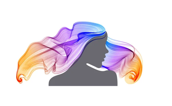 Frauenprofil Mit Langen Schönen Haaren Moderne Abstrakte Illustration Farbenfrohe Illustration — Stockvektor