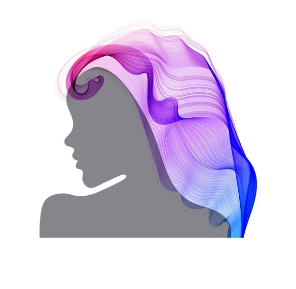 Frauenprofil Mit Langen Schönen Haaren Moderne Abstrakte Illustration Farbenfrohe Illustration — Stockvektor
