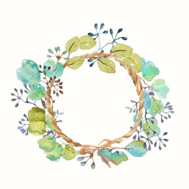 Yaprak ve tohum ve sicim bir yay ile kartları, davetiyeleri, scrapbooking ve diğer tasarım el yapımı, güzel çerçeve suluboya çerçeveli