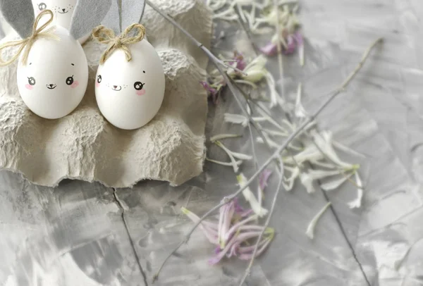 Decoración Pascua Para Hogar Trabajo Hecho Mano Conejos Cáscara Huevo —  Fotos de Stock