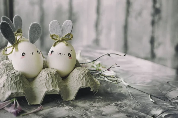 Easter decoration for home, handmade work, cute eggshell rabbits, beautiful background for card design