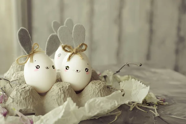 Easter Decoration Home Handmade Work Cute Eggshell Rabbits Beautiful Background — Stock Photo, Image