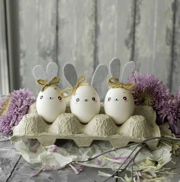 Easter Decoration Home Handmade Work Cute Eggshell Rabbits Beautiful Background — Stock Photo, Image