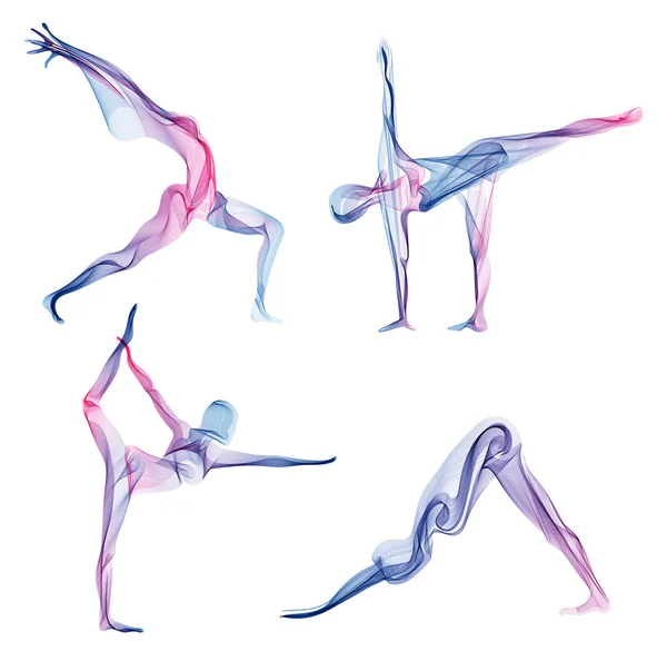 Ensemble de quatre femmes abstraites silhouette, poses de yoga, asana — Photo