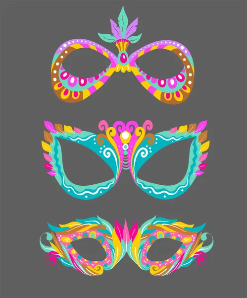 Three bright masquerade masks over white — Stock Vector