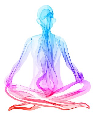 Soyut insan silueti, oturma yoga poz, asana, parlak, c