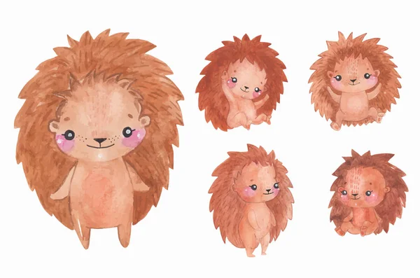 Watercolor hedgehogs set, Children Animal clipart — Stock Vector