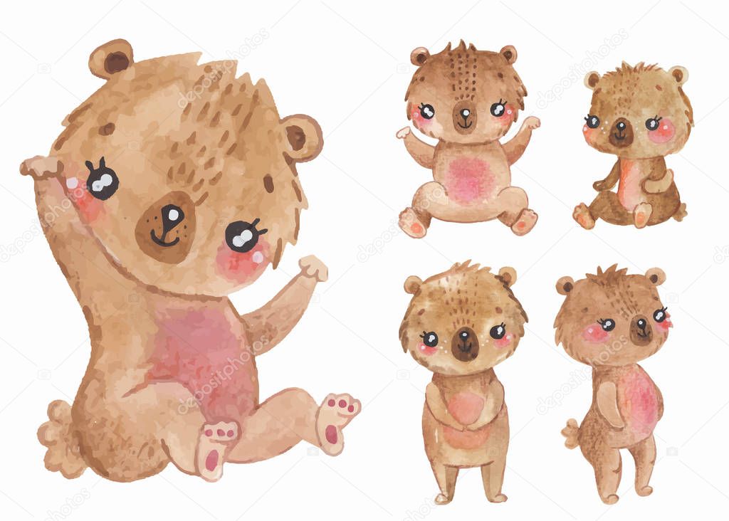 Watercolor Bear set, Children Animal clipart