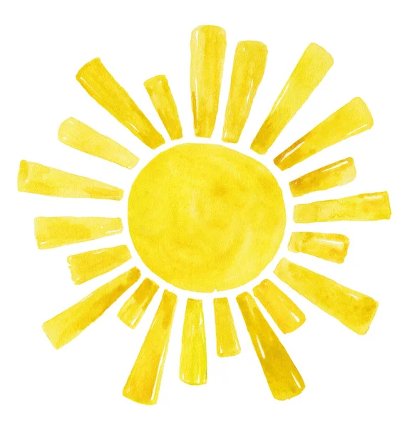 Yellow Watercolor sun, cartoon illustration - Stock Image - Everypixel