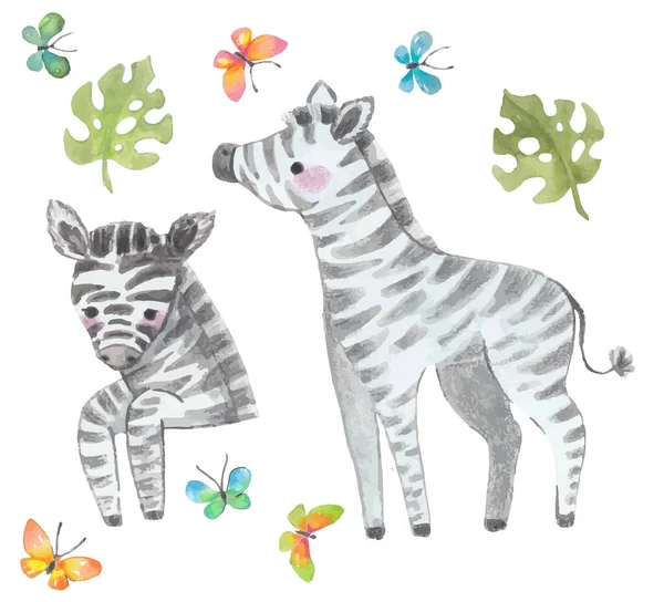 Aquarela Zebra, Safari animal, Aquarela animal bonito —  Vetores de Stock