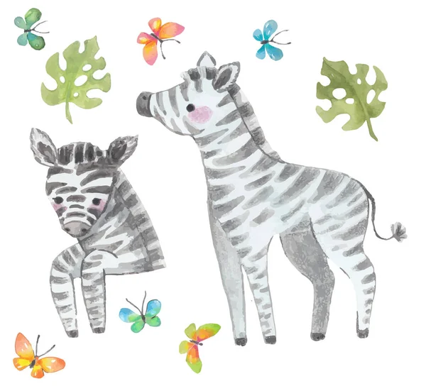 Akvarell Zebra, Safari állat, akvarell aranyos állat — Stock Vector