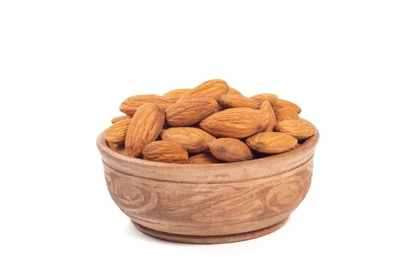 Mandlové Ořechy Hnědé Pohár Izolovaných Bílém Pozadí — Stock fotografie