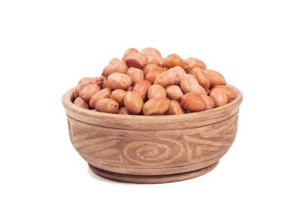 Geschälte Erdnüsse Brauner Tasse Isoliert Auf Weißem Hintergrund — Stockfoto