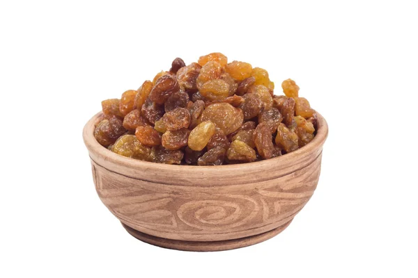 Beyaz arka plan üzerinde izole kahverengi Kupası'nda kuru üzüm