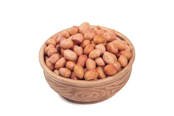 Geschälte Erdnüsse Brauner Tasse Isoliert Auf Weißem Hintergrund — Stockfoto