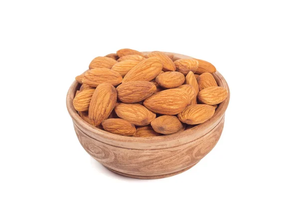 Mandlové Ořechy Hnědé Pohár Izolovaných Bílém Pozadí — Stock fotografie