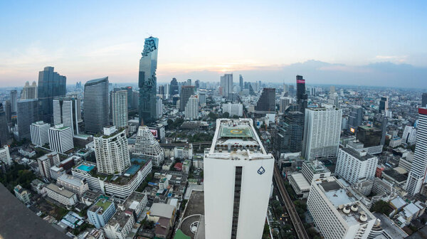 BANGKOK, THAILAND - JANUARY 20, 2017: Top view of skyscrapers in Bangkok from the roof of the bar Cloud 47, Bangkok, Thailand