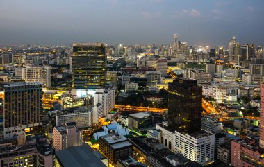 Bangkok, Tayland - 20 Ocak 2017: Gökdelenler orta bölge Bangkok üstten görünüm Sunset'teki, Bangkok, Tayland