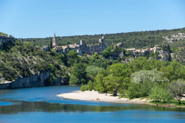 Vista Panoramica Aigueze Piccolo Villaggio Situato Nel Sud Della Francia — Foto Stock