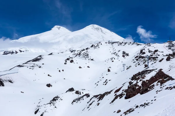 Dvojitý Vrchol Mount Elbrus Nejvyšší Horu Evropě — Stock fotografie