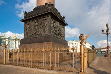 The Alexander Column is the focal point of Palace Square in Saint Petersburg, Russia. The monument was raised after the Russian victory in the war with Napoleon's France clipart