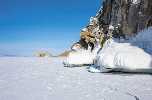 Vista Lago Baikal Inverno Maior Mais Profundo Lago Água Doce — Fotografia de Stock