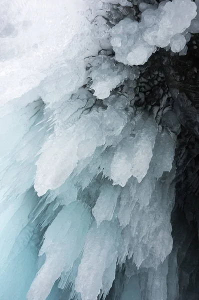 View Icicles Lake Baikal Olkhon Island Siberia Russia — Stock Photo, Image