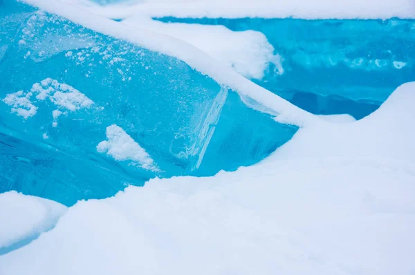 Ice of Lake Baikal, the deepest and largest freshwater lake by volume in the world, located in southern Siberia, Russia