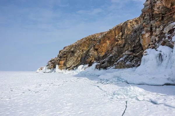 Vista Lago Baikal Inverno Maior Mais Profundo Lago Água Doce — Fotografia de Stock