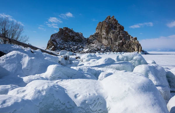 Capo Burkhan Roccia Sciamana Sull Isola Olkhon Lago Baikal Siberia — Foto Stock
