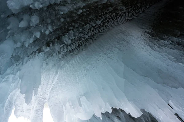 Blick Auf Eiszapfen Baikalsee Insel Olchon Sibirien Russland — Stockfoto