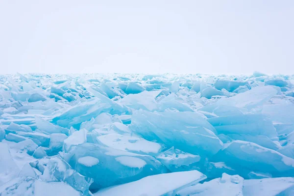 Widok Kępach Lodu Bajkał Wyspa Olchon Siberia Rosja — Zdjęcie stockowe