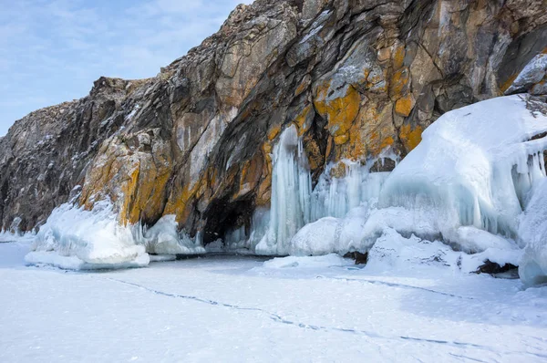 Blick Auf Den Baikalsee Winter Den Tiefsten Und Größten Süßwassersee — Stockfoto