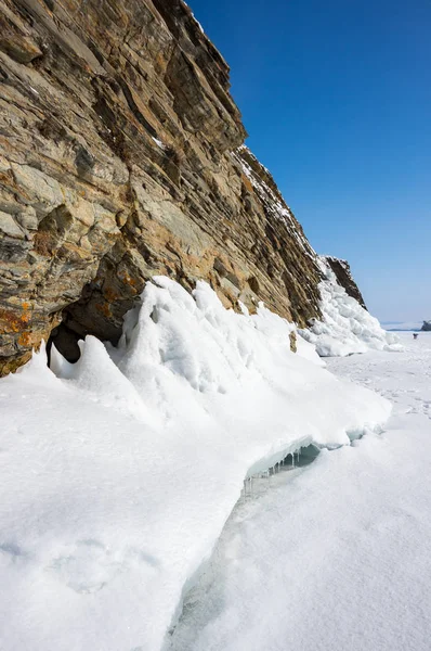 Vue Sur Lac Baïkal Hiver Profond Grand Lac Eau Douce — Photo