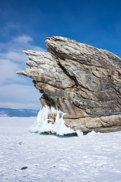 Vista Lago Baikal Inverno Maior Mais Profundo Lago Água Doce — Fotografia de Stock