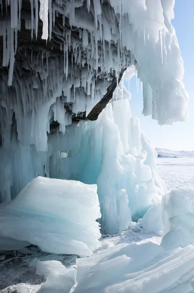 Veduta Dei Ghiaccioli Sul Lago Baikal Siberia Russia — Foto Stock