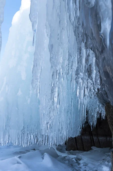 View Icicles Lake Baikal Siberia Russia — Stock Photo, Image